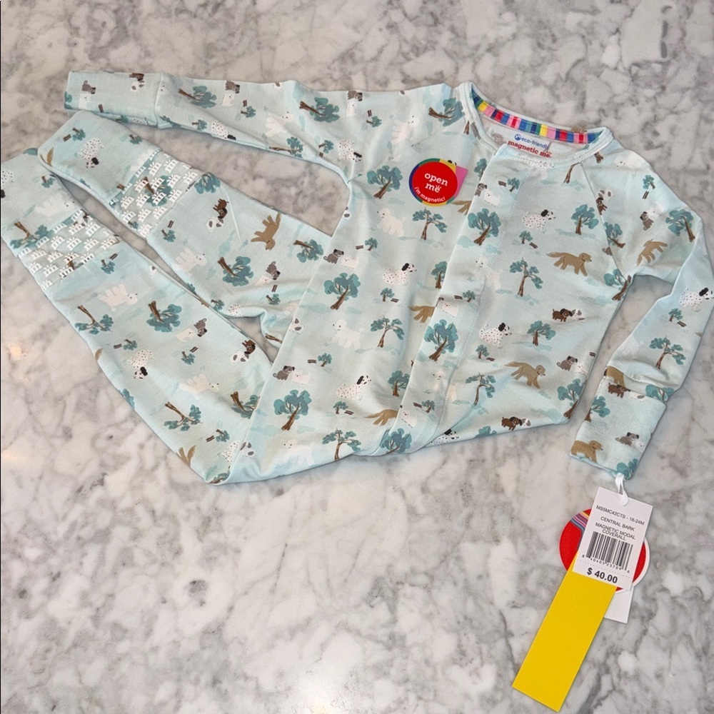 NWT Magnetic Me Modal Light Blue Animal Print Coverall 18/24M
